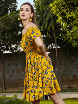 Women's Yellow Fit and Flare Mini Dress