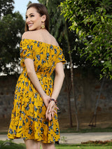 Women's Yellow Fit and Flare Mini Dress