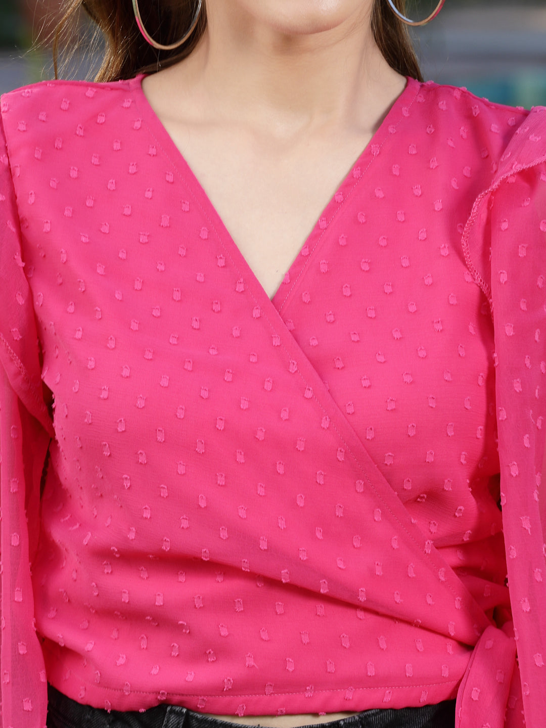 Women's Pink Solid V-neck Crop Top