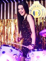 Women's Round Neck Bodycon Embellished Sleeveless Mini Party Dress