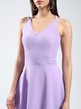 Women's Purple V-neck a-line Sleeveless Mini Dress