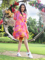 Women's Multicolor Floral Fit and Flare Easy Everyday Dress
