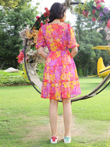 Women's Multicolor Floral Fit and Flare Easy Everyday Dress