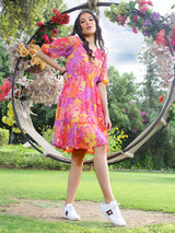 Women's Multicolor Floral Fit and Flare Easy Everyday Dress