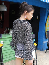 Women's Black Floral Casual Print Regular Open Front Poly Chiffon Shrug