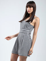 Women's Black Rayon Lycra Checks Women Jumpsuit