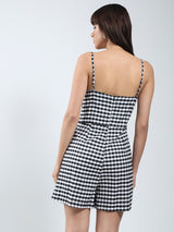 Women's Black Rayon Lycra Checks Women Jumpsuit