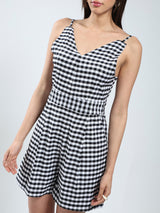 Women's Black Rayon Lycra Checks Women Jumpsuit