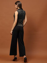 Women's Black Sleeveless Stylish Bodycon Party Wear Elegant Metallic Fitted Top