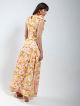Women's Yellow Printed Top and Skirt