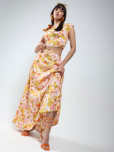 Women's Yellow Printed Top and Skirt