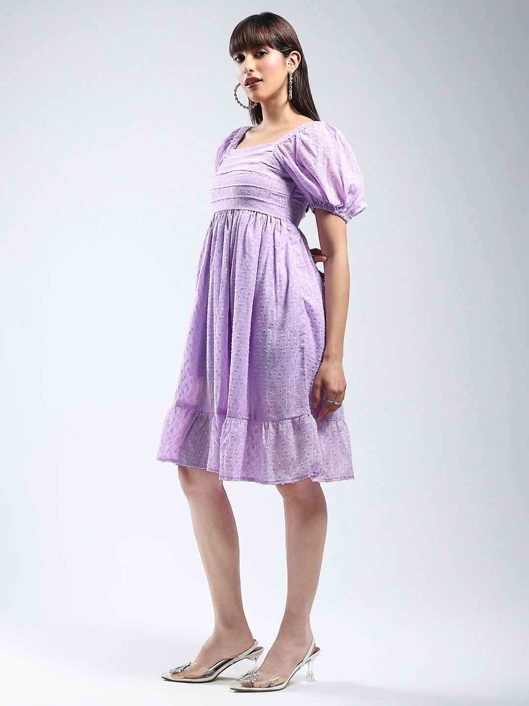 Women's Purple Solid Fit and Flare Mini Dress