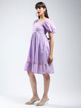 Women's Purple Solid Fit and Flare Mini Dress