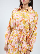 Women's Yellow Mini Wrap Fit and Flare Dress