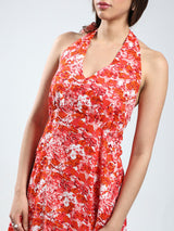 Women's Pink Floral Fit and Flare Mini Dress