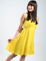 Women's Solid Yellow Fit and Flare Mini Dress