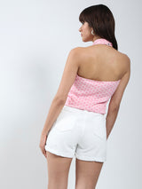 Women's Pink Floral Printed Babypink Halter Top