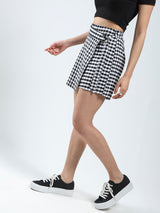 Women's Black Rayon Lycra Checks Skirt