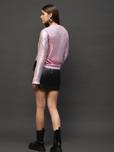 Women's Pink Sequin Stylish V-Neck Party Wear Long Sleeve Shimmer Top