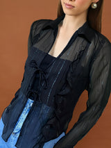 Women's Sleek & Sheer Black Ruffle Dark Baddie Edit Chiffon Shrug