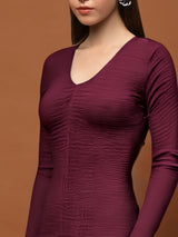 Women's Maroon Full Sleeves Anarkali Style Maxi Party Dress