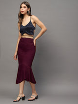 Women's Maroon Textured Long Skirt - Elegant Flared Maxi Skirt for Party & Casual Wear