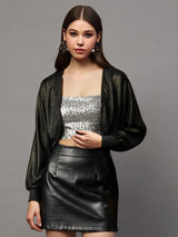 Women's Black Crop Shrug - Party Wear Layer - Stylish Shimmer Shrug