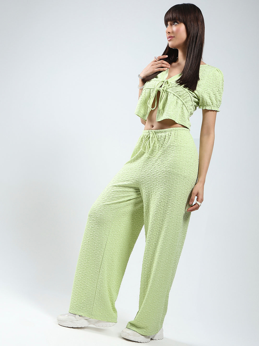 Women's Green Solid Top and Trouser Co-ord Set