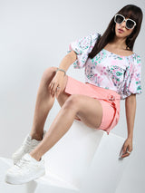 Women's Green Rayon Lycra Printed Top