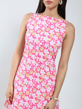 Women's Pink Lycra Women Floral Mini Dress