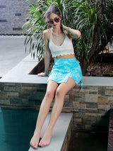 Women's Blue Casual Strechable Viscose Wrap Skort