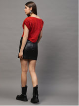 Women's Red Sequin One Shoulder Stylish Party Wear Trendy Off Shoulder Evening Top