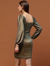Women's Golden Shimmer Square Neck Bodycon Party Dress