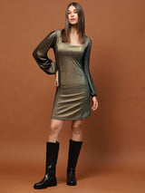 Women's Golden Shimmer Square Neck Bodycon Party Dress