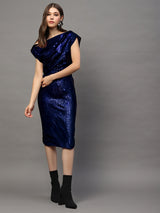Women's Navy Sequin One Shoulder Bodycon Mini Party Dress