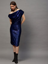 Women's Navy Sequin One Shoulder Bodycon Mini Party Dress