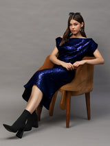 Women's Navy Sequin One Shoulder Bodycon Mini Party Dress