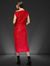 Women's Red Sequin One Shoulder Bodycon Mini Party Dress