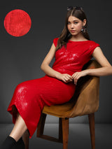 Women's Red Sequin One Shoulder Bodycon Mini Party Dress
