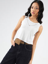 Women's Blue Casual Solid Partywear Studded Oversized Shirt with Tank Top and Necklace