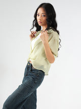 Women's Lime Green Casual Solid Partywear Studded Oversized Shirt with Tank Top and Necklace