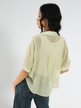 Women's Lime Green Casual Solid Partywear Studded Oversized Shirt with Tank Top and Necklace