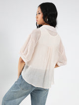 Women's Peach Casual Solid Partywear Studded Oversized Shirt with Tank Top and Necklace