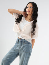 Women's Peach Casual Solid Partywear Studded Oversized Shirt with Tank Top and Necklace