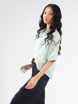 Women's Green Casual Solid Partywear Oversized Shirt with Tank Top and Necklace