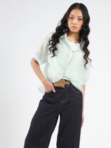 Women's Green Casual Solid Partywear Oversized Shirt with Tank Top and Necklace