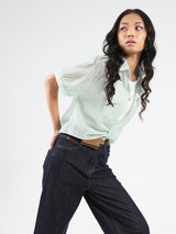 Women's Green Casual Solid Partywear Oversized Shirt with Tank Top and Necklace