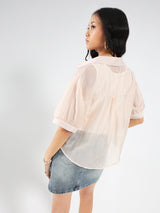 Women's Peach Casual Solid Partywear Oversized Shirt with Tank Top and Necklace