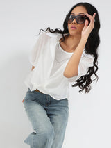Women's White Casual Solid Partywear Oversized Shirt with Tank Top and Necklace
