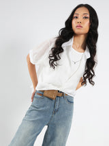 Women's White Casual Solid Partywear Oversized Shirt with Tank Top and Necklace
